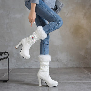 Women Knee-length Metal Decoration Round Toe Boots