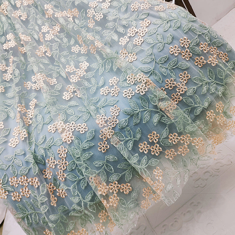 Women Embroidery Floral Mesh Long Skirt