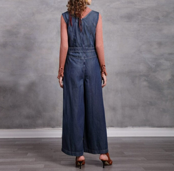 Women Embroidery Boho Denim Vintage Jumpsuit