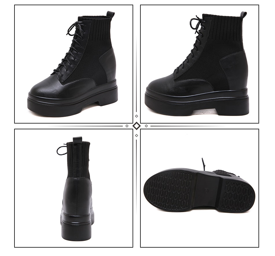 Women Chunky Combat Wedge Ankle Sock Boots