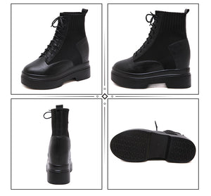 Women Chunky Combat Wedge Ankle Sock Boots