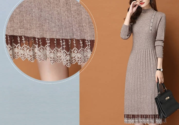 Women Knitted Ribbed Slim Elastic Bodycon Midi Dress
