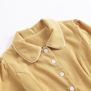 Women Vintage Peter Pan Collar Corduroy Elegant Midi Dress