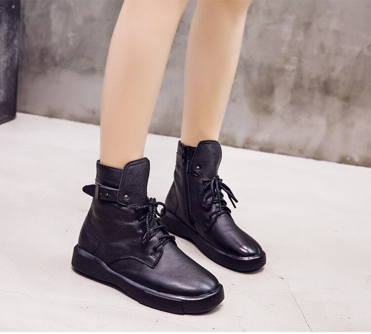 Women Genuine Leather Handmade Ankle Boots
