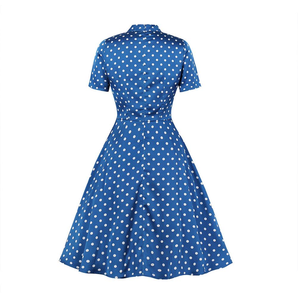 Women Short Sleeve Polka Dots Vintage Dress