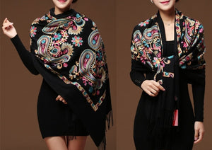 Women Floral Embroidery Shawl Pashmina Cashmere Scarf