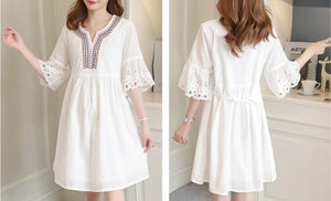 Women Vintage Floral Embroidery Mexican Mini Dress