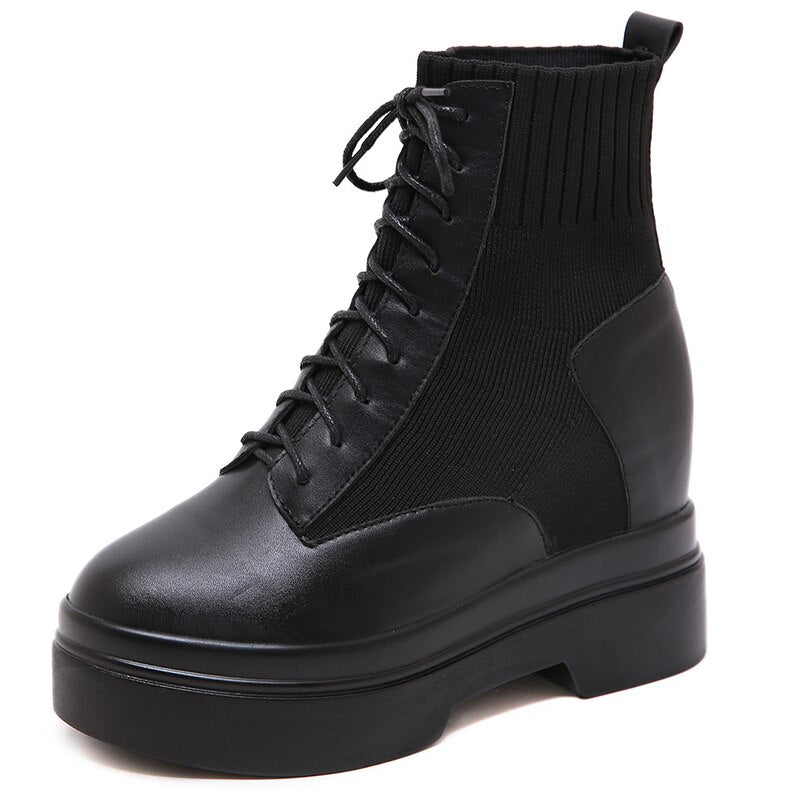 Women Chunky Combat Wedge Ankle Sock Boots