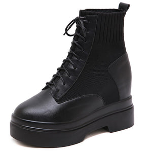 Women Chunky Combat Wedge Ankle Sock Boots
