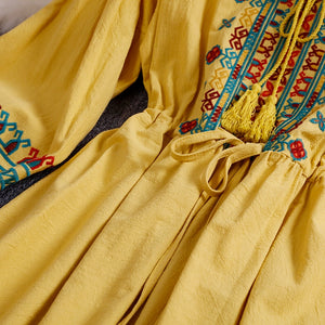 Women Bohemian Embroidered Floral O-Neck Dress