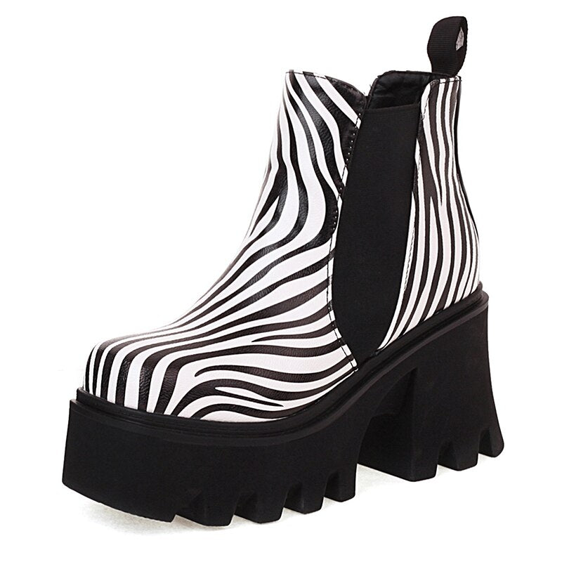 Women Cow Pattern Platform Chelsea Elastic Band Boots