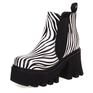 Women Cow Pattern Platform Chelsea Elastic Band Boots