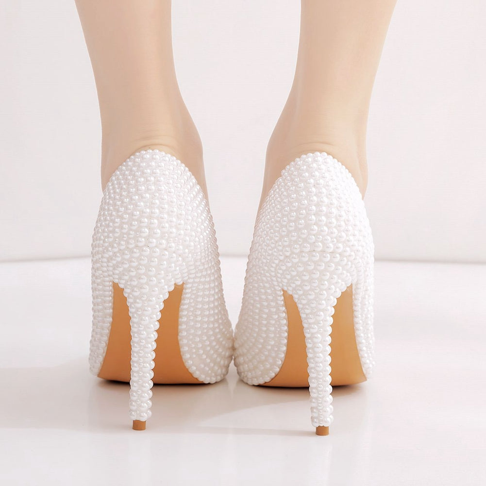 Women Pearl Handmade Wedding Shoes Bridal High Heels