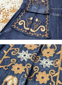 Women Embroidery Boho Denim Vintage Jumpsuit