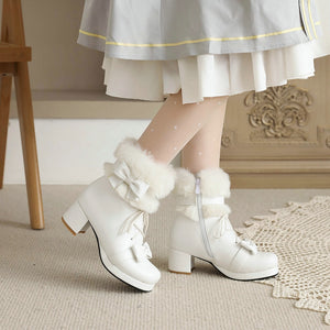 Women Fluffy Round Toe Kawaii Anime Cosplay Japanese Lolita Boots