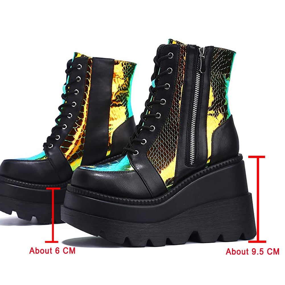 Women Wedges Zip Ankle Colourful Boots