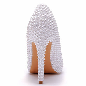 Women Pearl Handmade Wedding Shoes Bridal High Heels