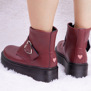 Women Heart Button Buckle Strip Ankle Martin Boots