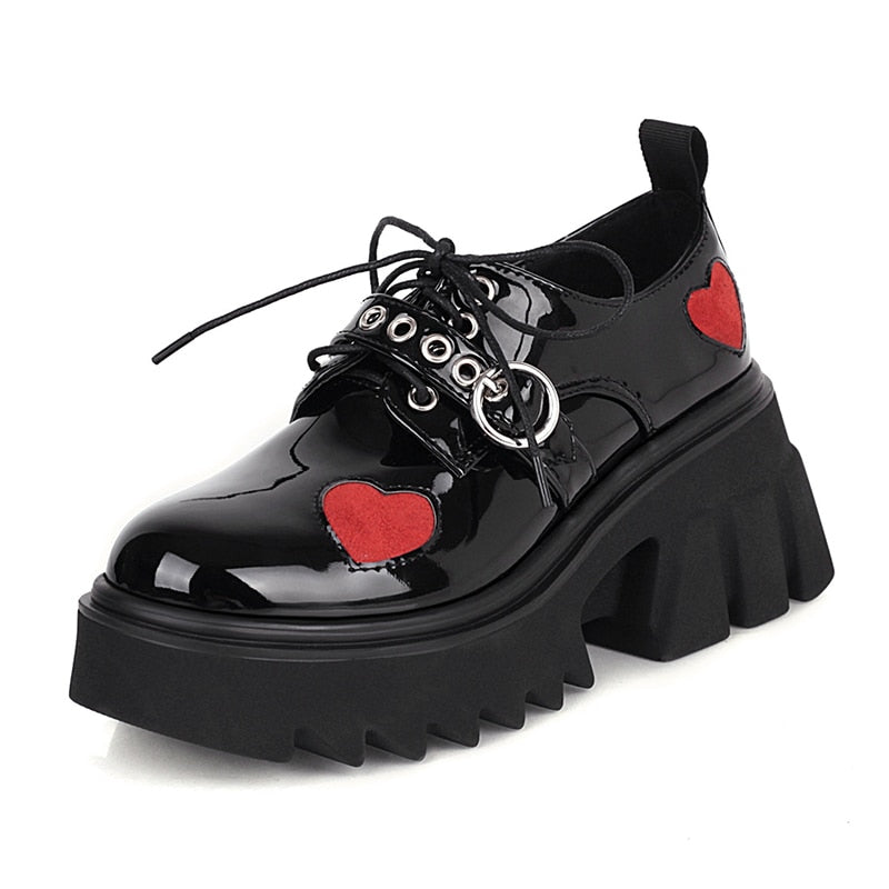 Women Chunky High Heels Heart Cute Gothic Shoes