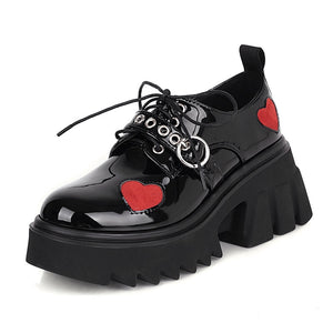 Women Chunky High Heels Heart Cute Gothic Shoes