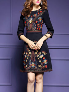 Women Embroidery Vintage Celebrity-inspired Robe Cocktail Dress