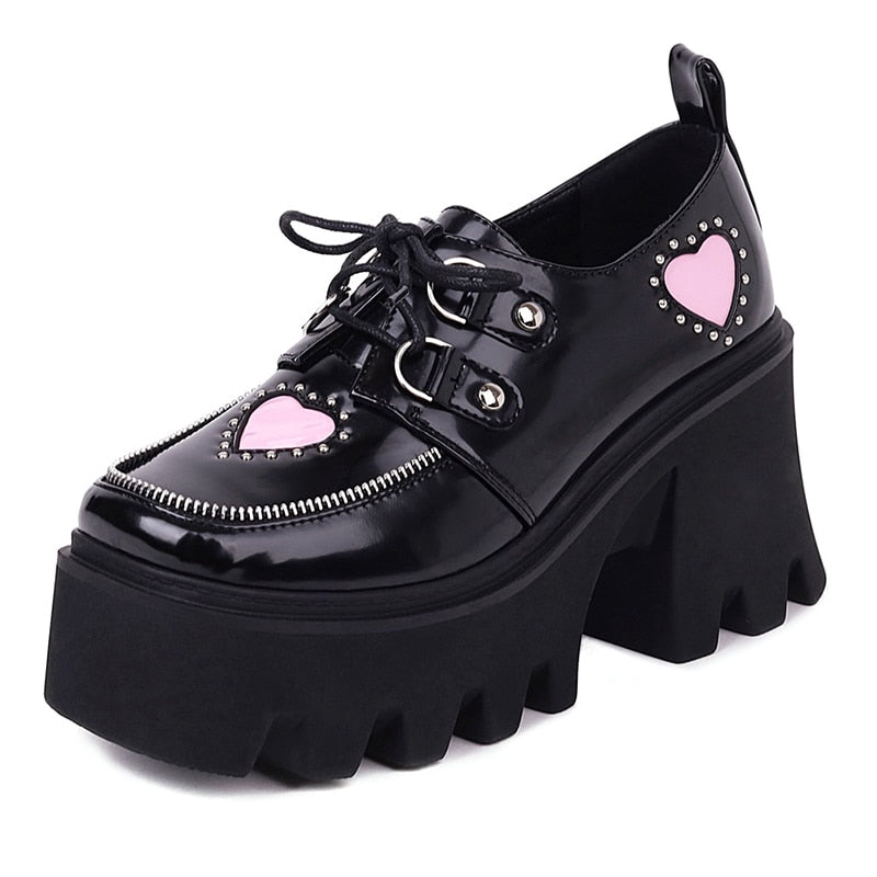 Women Lolita Heart Shape Punk Gothic Style Platform Shoes