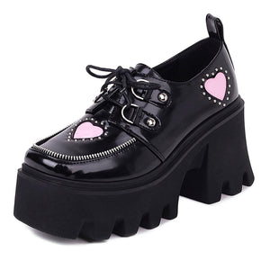 Women Lolita Heart Shape Punk Gothic Style Platform Shoes