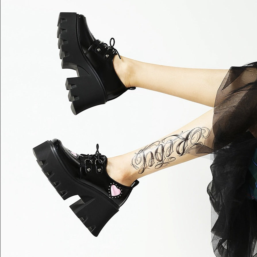 Women Lolita Heart Shape Punk Gothic Style Platform Shoes