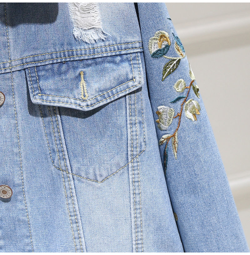 Women Embroidery Floral Vintage Denim Coat