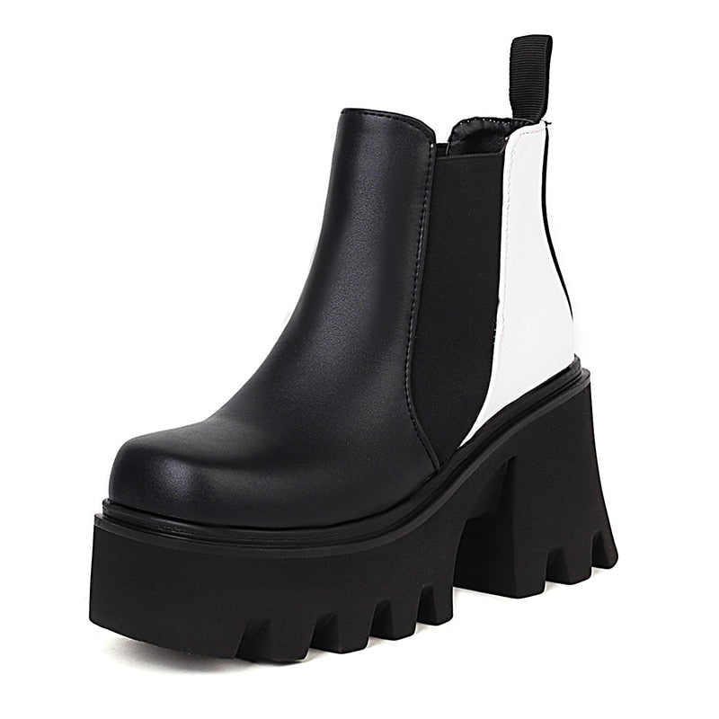 Women Cow Pattern Platform Chelsea Elastic Band Boots