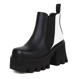 Women Cow Pattern Platform Chelsea Elastic Band Boots