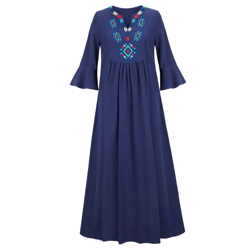 Women Bohemian Embroidered Loose Dress