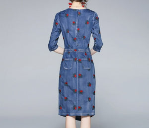 Women Embroidery Festa Runway Designer Denim Dress