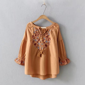 Women Embroidery Boho Ethnic Shirts