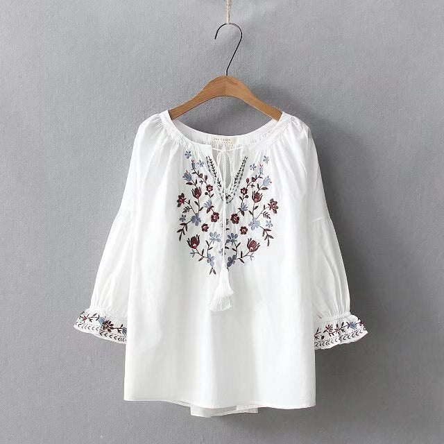 Women Embroidery Boho Ethnic Shirts