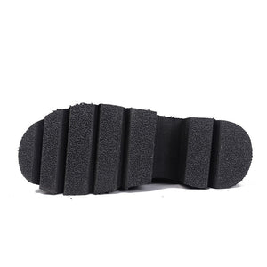 Women Ankle Rubber Sole Buckle Leather Shoes