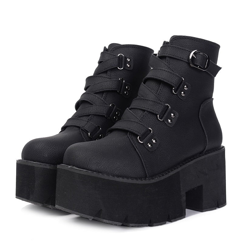 Women Ankle Rubber Sole Buckle Leather Shoes
