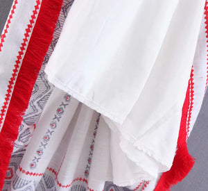Women Floral Embroidery Bohemian Midi Dress