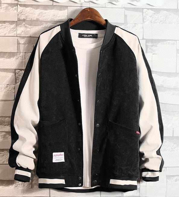 Men Baseball Button College Patchwork Jacket Coat