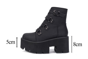 Women Ankle Rubber Sole Buckle Leather Shoes