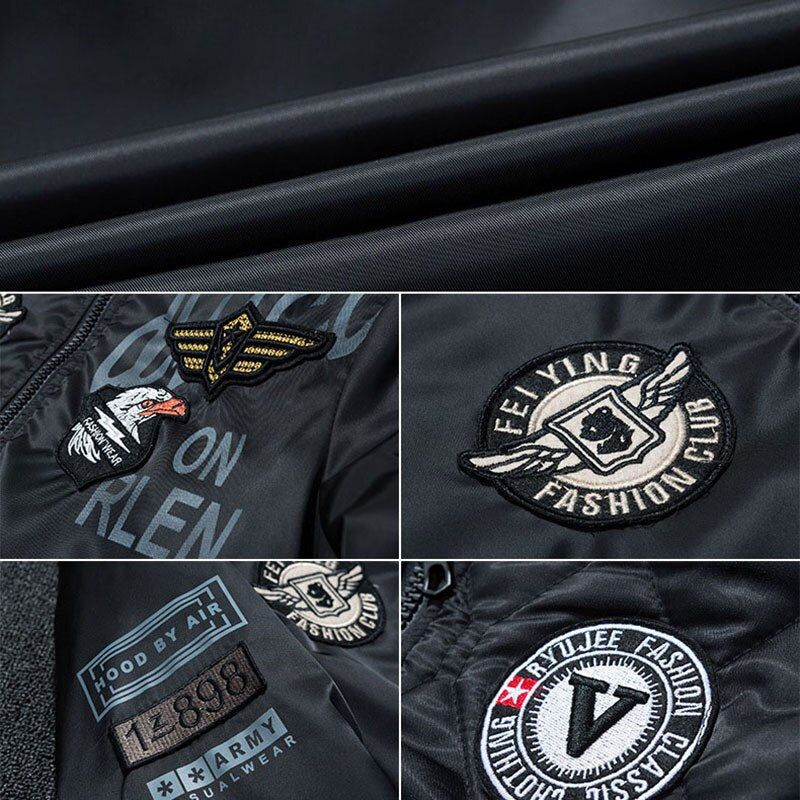 Men Embroidery Parkas Casual Bomber Jacket