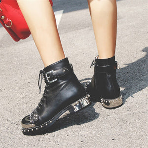 Women Punk Genuine Leather Ankle Motorcycle Boots