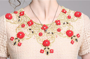 Women Floral Embroidery Vestidos Lace Festa Robe Dress