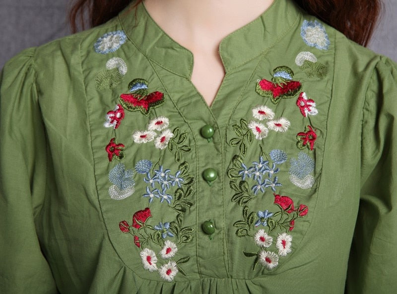 Women Vintage Floral Embroidered Boho Hippie Dress