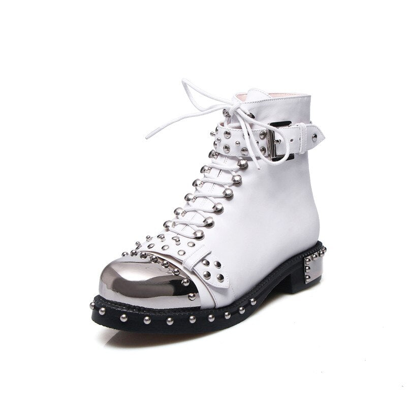 Women Punk Genuine Leather Ankle Motorcycle Boots