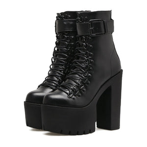 Women Leather Motorcycle Metal Buckle Ankle Boots