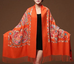 Women Floral Embroidery Shawl Pashmina Cashmere Scarf