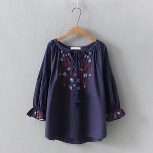Women Embroidery Boho Ethnic Shirts