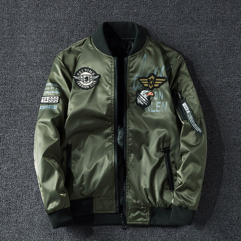 Men Embroidery Parkas Casual Bomber Jacket