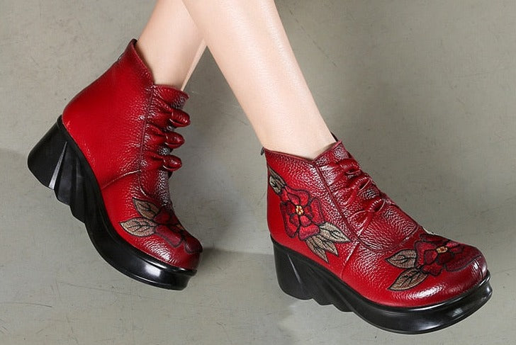 Women Vintage Handmade Genuine Leather Ankle Boots